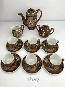 Vintage 15 Pcs Japanese Satsuma style Moriage Tea Coffee set Hand Painted 1930s