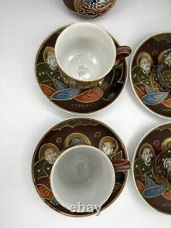 Vintage 15 Pcs Japanese Satsuma style Moriage Tea Coffee set Hand Painted 1930s