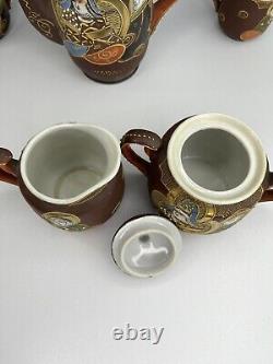 Vintage 15 Pcs Japanese Satsuma style Moriage Tea Coffee set Hand Painted 1930s