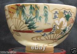Vintage 1900-1940 Japanese Kyoto Satsuma Pottery Tea Bowls Chawan signed