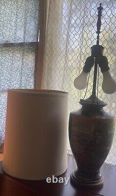 Vintage/ Antique Japanese Satsuma Porcelain Vase Brass Lamp, Working