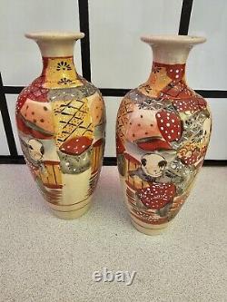 Vintage Art Deco Antique Pair Of Japanese Satsuma Vases