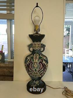 Vintage Asian Satsuma Hand Painted Vase Table Lamp, 31 1/2 Tall
