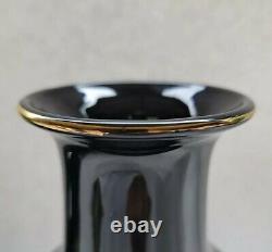 Vintage C. C Japan Satsuma Style Vase Set 10.5 with Peacocks Black and Gold Trim