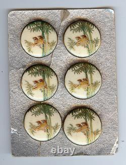Vintage Japanese Satsuma Birds In Bamboo Porcelain Buttons Set Of Six