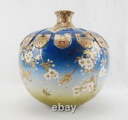 Vintage Japanese Satsuma Globular Vase Hand Painted Gold Cherry Blossom