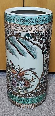 Vintage Japanese Satsuma Hand Painted Porcelain Umbrella Stand/Vase Urn Ceramic