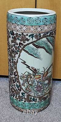 Vintage Japanese Satsuma Hand Painted Porcelain Umbrella Stand/Vase Urn Ceramic