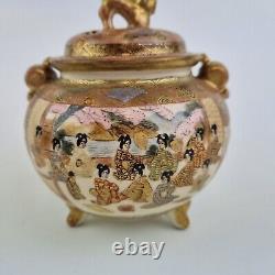 Vintage Japanese Satsuma Koro Painted With Figures 12cm High