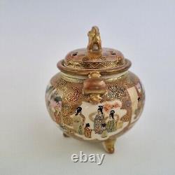 Vintage Japanese Satsuma Koro Painted With Figures 12cm High