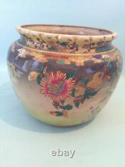 Vintage Japanese Satsuma Ware Fishbowl Decorated With Butterflies And Flowers