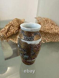 Vintage Japanese Vase Satsuma Moriage Japan Handpainted Gilded Immortal 3 Small