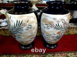 Vintage Large Pair Of Japanese Ceramic Vase, Decorative Satsuma Ware, Oriental