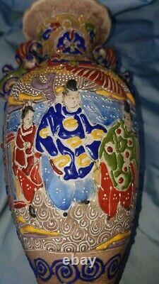 Vintage Meiji Japanese Satsuma Moriage Vase