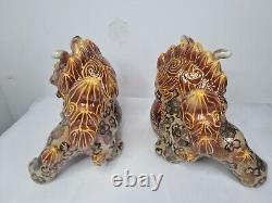 Vintage Satsuma Ceramic Foo Dogs Pair Circa mid 20th Century Hand Painted