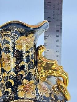 Vintage Satsuma hand painted vase 10H Gold Ocean with Gecia Ornate and LOVELY