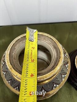 Vintage/antique Japanese Satsuma Hollow Out Censer With Cover Lid And Wood Stand